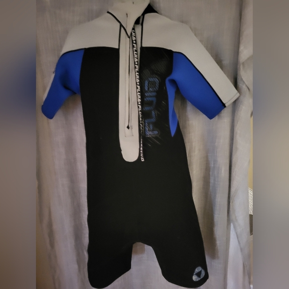 Fluid WetsuitMens XLARGE Shortie Swimsuit Black Blue Yellow Used Condition - Picture 5 of 8